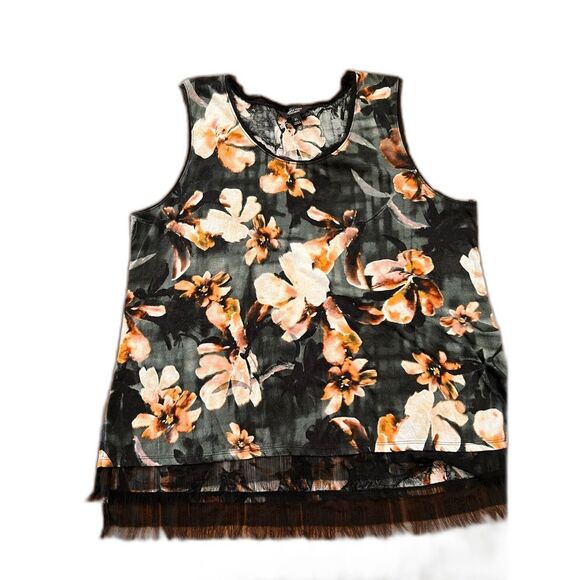 Simply Vera Vera Wang Floral Boho Sleeveless Tunic Top Black Orange Cream XL - Picture 1 of 8